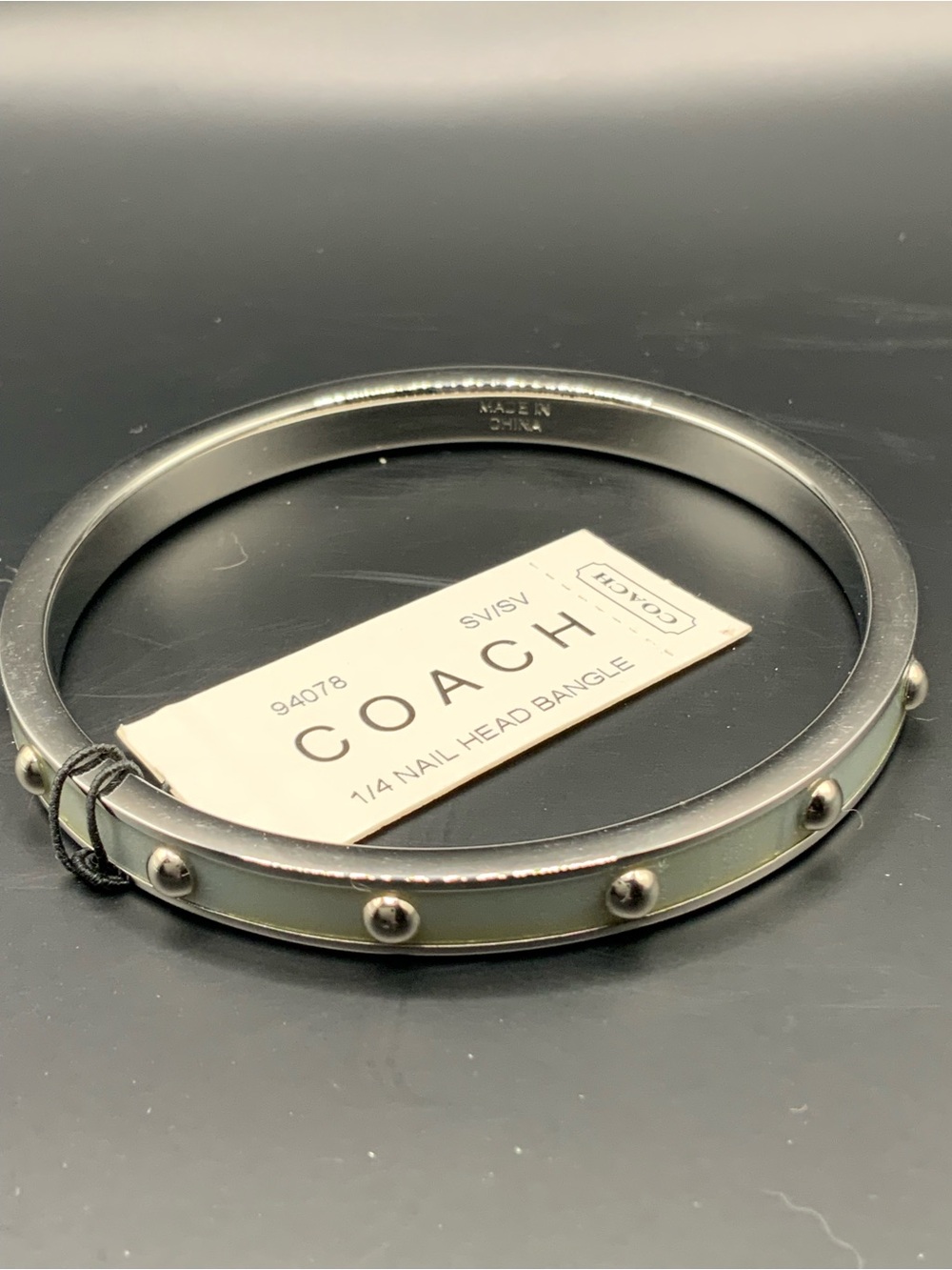 COACH Pale Green Enamel Nailhead Bangle Bracelet